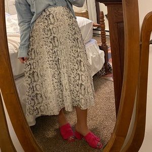 JCrew snake print pleated midi skirt